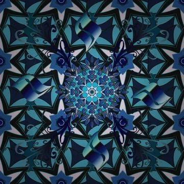 Pattern, seamless, floral border. Curls, shiny tracery weave. Vintage old backgr Stock Illustration