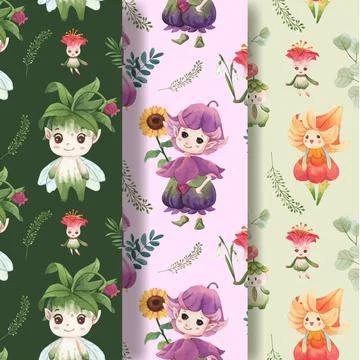 Pattern seamless with floral character concept design watercolor illustration Stockillustratie