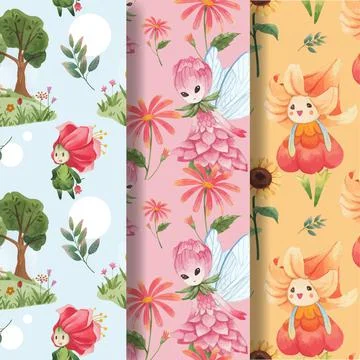 Pattern seamless with floral character concept design watercolor illustration Stock Illustration