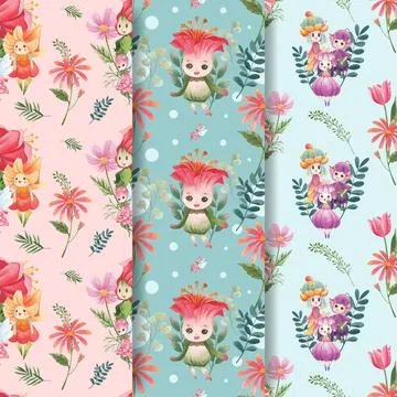 Pattern seamless with floral character concept design watercolor illustration Illustrazione stock
