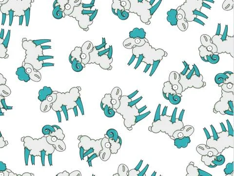 Pattern seamless funny cartoon, sheep, ram, goat Stock Illustration