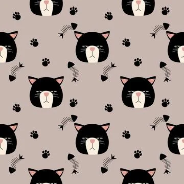 Pattern seamless funny face cat head arrogant black イラスト素材