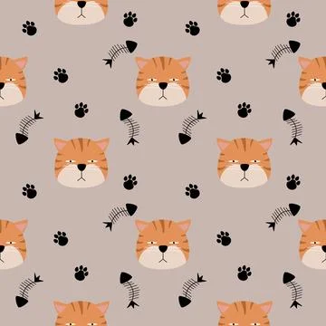 Pattern seamless funny face cat head arrogant orange Stock Illustration