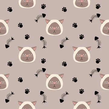 Pattern seamless funny face cat head arrogant brown Stock Illustration