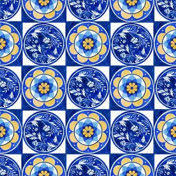 Pattern seamless with Italian tile design watercolor vector illustration Illustrazione stock