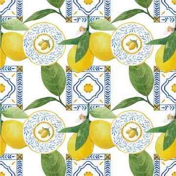 Pattern seamless with Italian tile design watercolor vector illustration イラスト素材