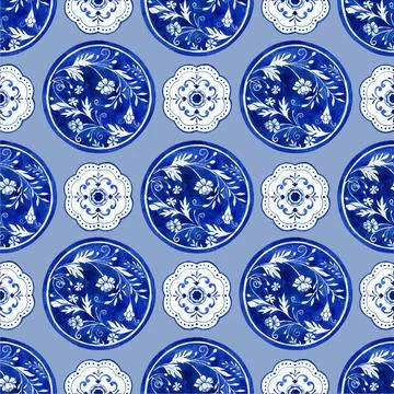 Pattern seamless with Italian tile design watercolor vector illustration Stock Illustration