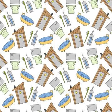 Pattern seamless kids with bathroom doodle element. Seamless pattern with too Stock Illustration