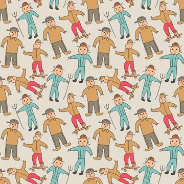 Pattern seamless kids with boy doodle element. seamless young boy pattern Stock Illustration