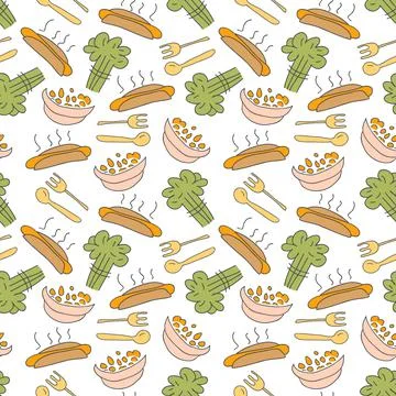 Pattern seamless kids with breakfast doodle element. seamless pattern of colo Stock Illustration