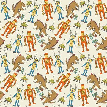 Pattern seamless kids with comic doodle element. Robot pattern with cute colo 스톡 일러스트