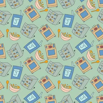 Pattern seamless kids with kitchen doodle element. Seamless Pattern of Kitche Stock Illustration