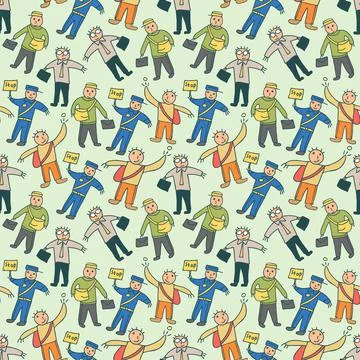 Pattern seamless kids with workers doodle element. seamless pattern,people il Stock Illustration