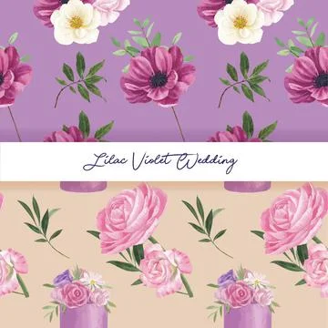 Pattern seamless with lilac violet wedding concept,watercolor style 스톡 일러스트