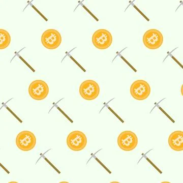 Pattern seamless mining, pick and bitcoin coin Illustrazione stock