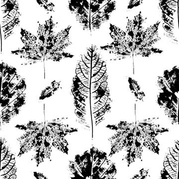 Pattern seamless monotype leaf plant. Botanical stamp print, Stock Illustration