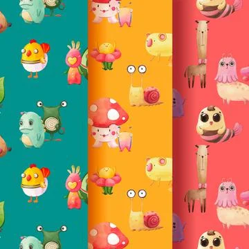 Pattern seamless with monster concept design watercolor illustration Stock Illustration