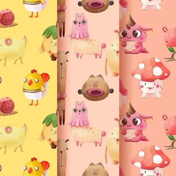 Pattern seamless with monster concept design watercolor illustration Stock Illustration