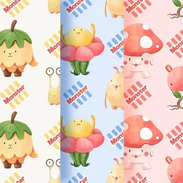 Pattern seamless with monster concept design watercolor illustration Stock Illustration