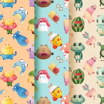 Pattern seamless with monster concept design watercolor illustration Stock Illustration