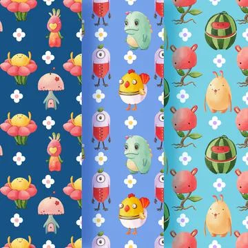 Pattern seamless with monster concept design watercolor illustration Stock Illustration