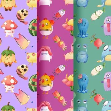 Pattern seamless with monster concept design watercolor illustration Stock Illustration