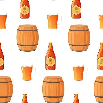 Pattern seamless oktoberfest beer, bottle and mug Stock Illustration