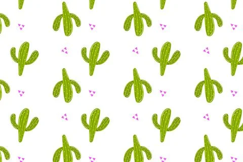 Pattern, seamless pattern with cute green Mexican cacti. Stock Illustration
