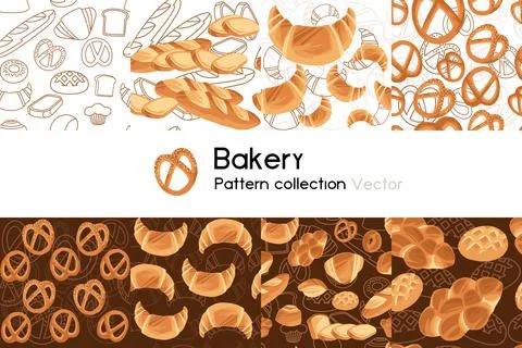 Pattern with seamless patterns collection of bakery products salty and sweet Stock Illustration
