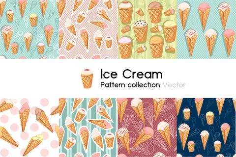 Pattern with seamless patterns collection of ice cream cones with different Stock Illustration