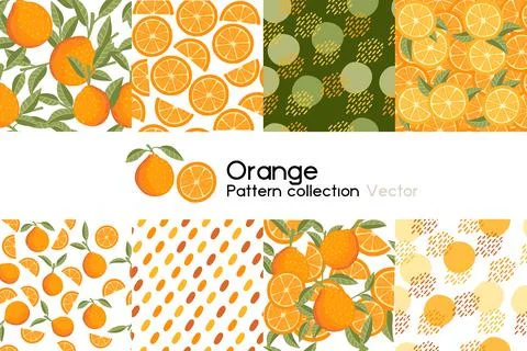 Pattern with seamless patterns collection of whole and chopped orange with Stock Illustration