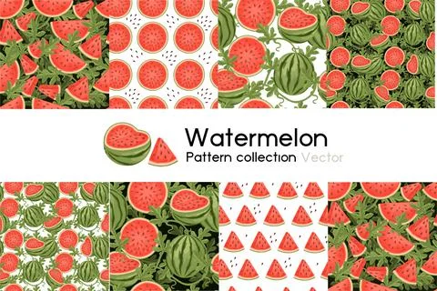 Pattern with seamless patterns collection of whole and sliced watermelon with Stock Illustration