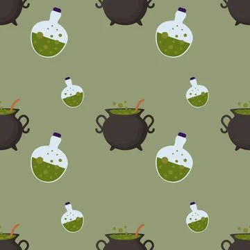 Pattern seamless poisons and cauldron Halloween Stock Illustration