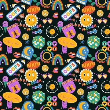 Pattern seamless. Pop art cool 90s abstract comic, funny print, fun 80s heart Stock Illustration