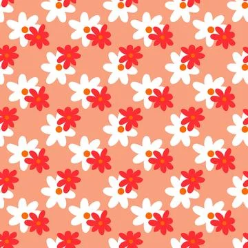 Pattern seamless with red and white flowers. Spring or summer design Stock Illustration