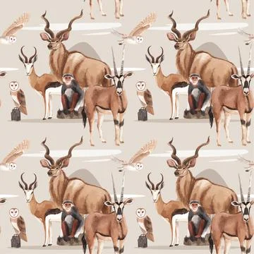 Pattern seamless with savannah wildlife concept design watercolor illustratio Illustrazione stock