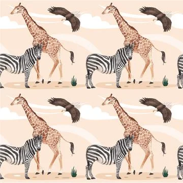 Pattern seamless with savannah wildlife concept design watercolor illustratio Illustrazione stock