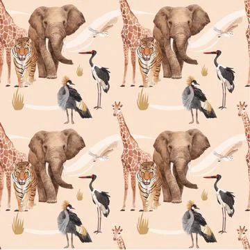 Pattern seamless with savannah wildlife concept design watercolor illustratio Illustrazione stock