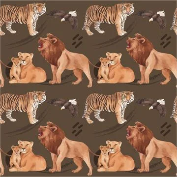 Pattern seamless with savannah wildlife concept design watercolor illustratio Illustrazione stock