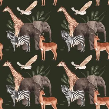 Pattern seamless with savannah wildlife concept design watercolor illustratio Illustrazione stock