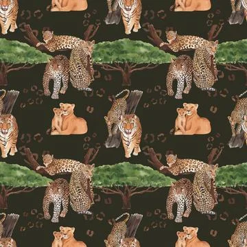 Pattern seamless with savannah wildlife concept design watercolor illustratio Illustrazione stock