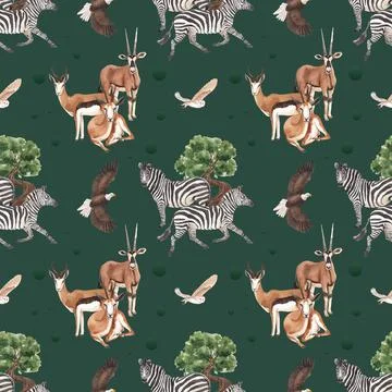 Pattern seamless with savannah wildlife concept design watercolor illustratio Illustrazione stock
