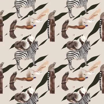 Pattern seamless with savannah wildlife concept design watercolor illustratio Illustrazione stock