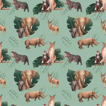 Pattern seamless with savannah wildlife concept design watercolor illustratio Illustrazione stock