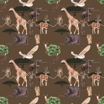 Pattern seamless with savannah wildlife concept design watercolor illustratio Illustrazione stock