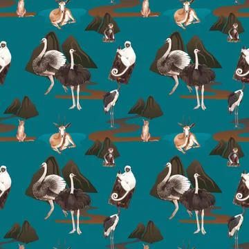 Pattern seamless with savannah wildlife concept design watercolor illustratio Illustrazione stock