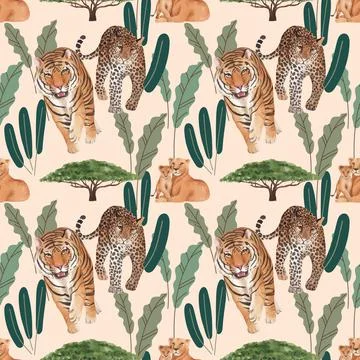 Pattern seamless with savannah wildlife concept design watercolor illustratio Illustrazione stock