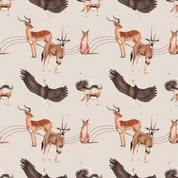 Pattern seamless with savannah wildlife concept design watercolor illustratio Illustrazione stock
