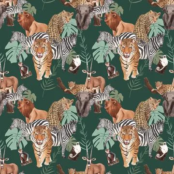 Pattern seamless with savannah wildlife concept design watercolor illustratio Illustrazione stock