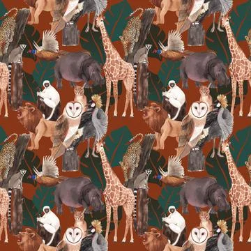Pattern seamless with savannah wildlife concept design watercolor illustratio Illustrazione stock